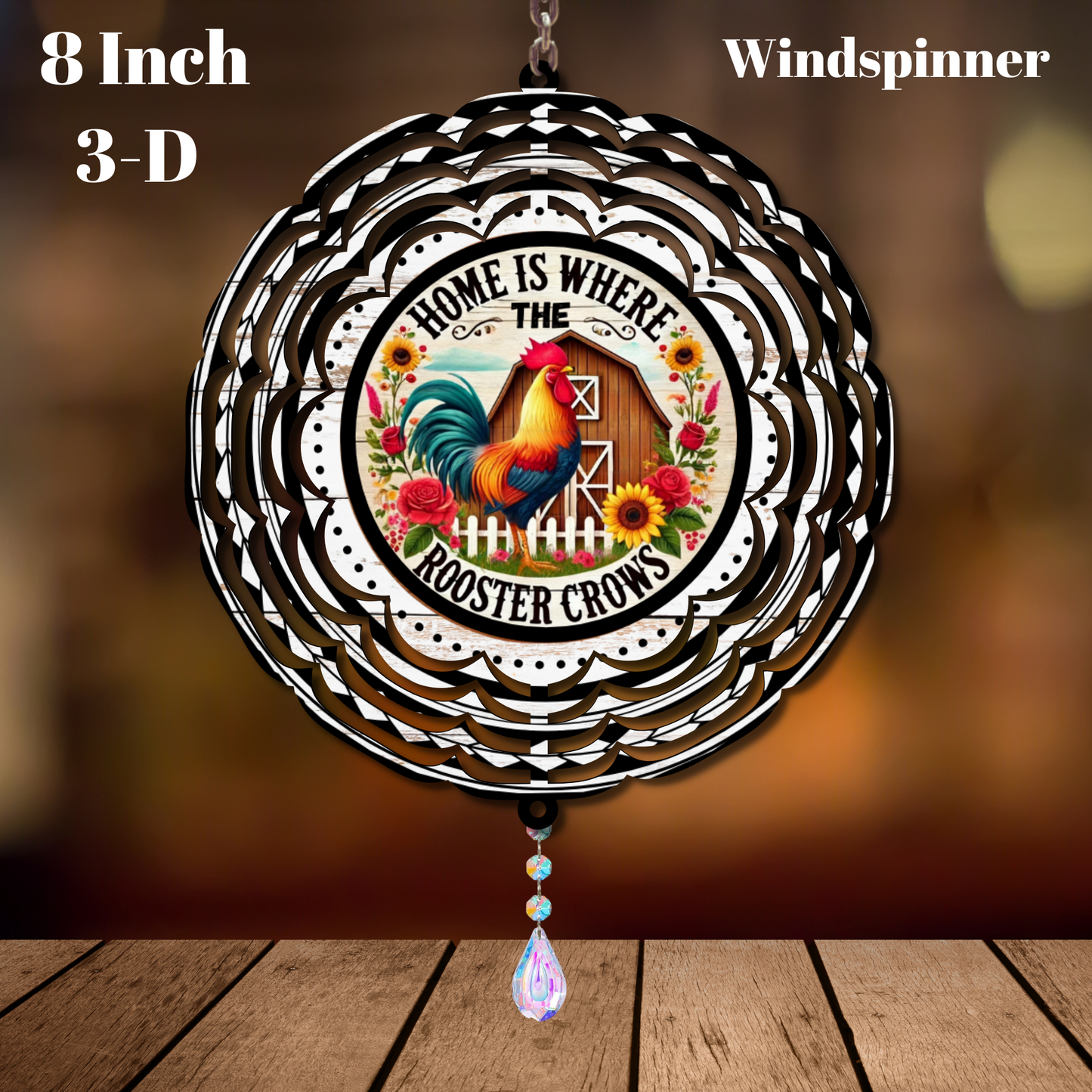Farmhouse Rooster Charm – 8 Inch 3D Windspinner Collection