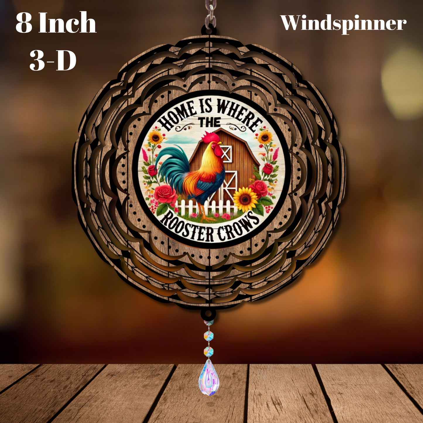 Farmhouse Rooster Charm – 8 Inch 3D Windspinner Collection