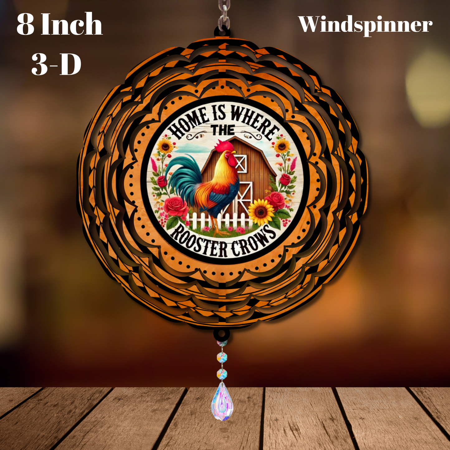 Farmhouse Rooster Charm – 8 Inch 3D Windspinner Collection