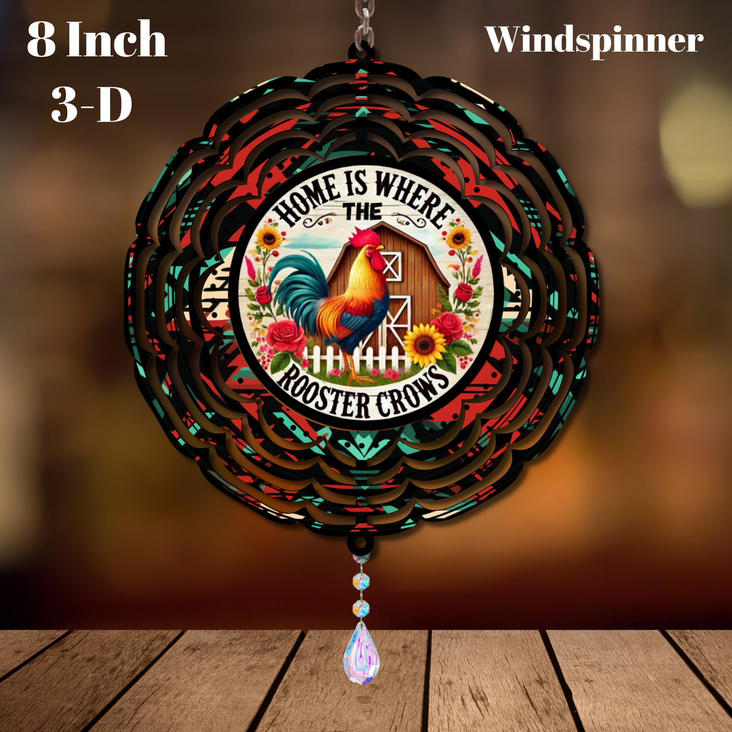 Farmhouse Rooster Charm – 8 Inch 3D Windspinner Collection