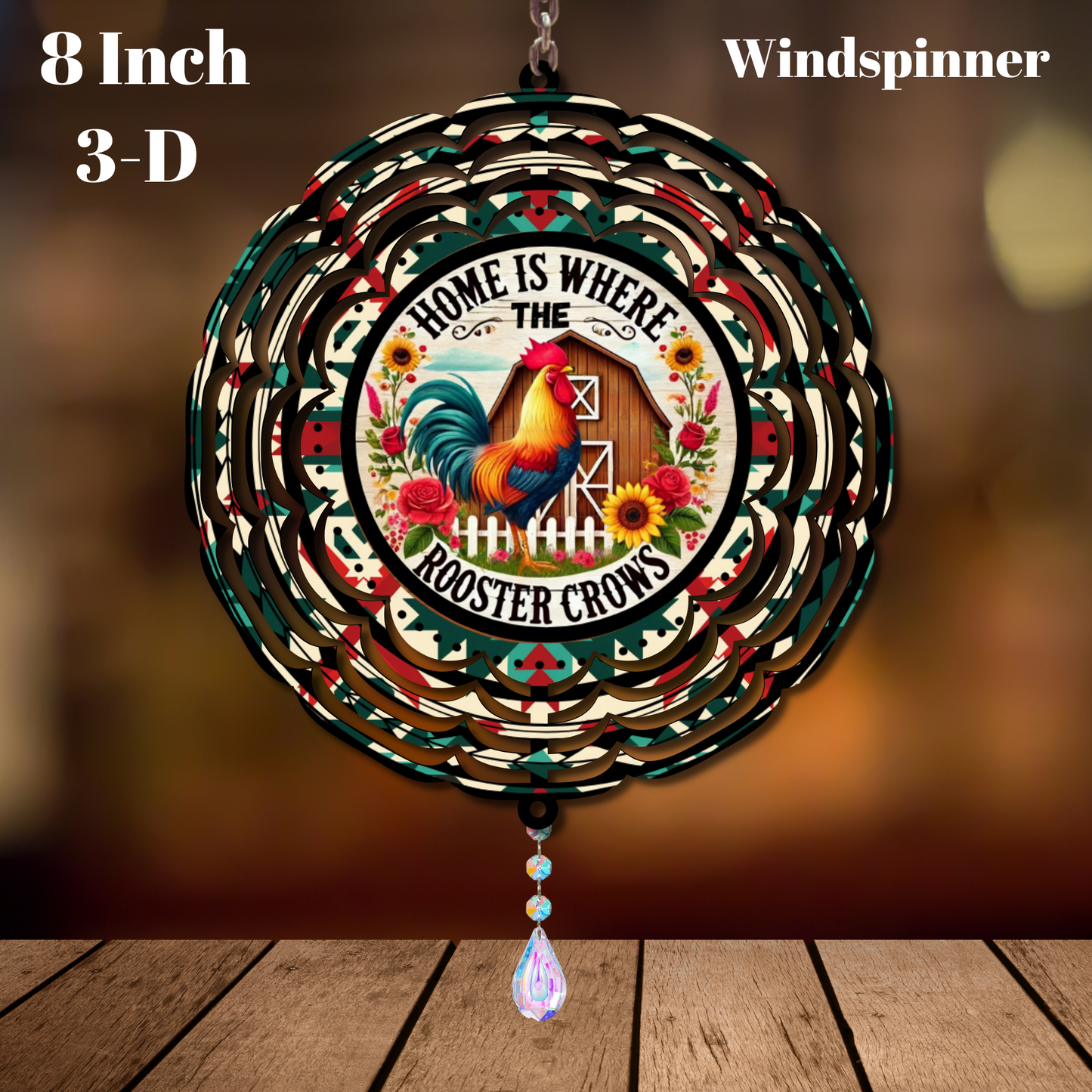 Farmhouse Rooster Charm – 8 Inch 3D Windspinner Collection