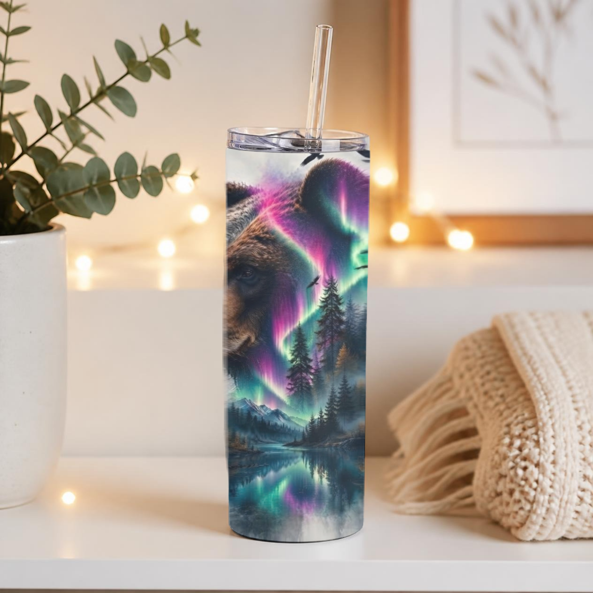 Northern Lights Bear 20oz Stainless Steel Tumbler