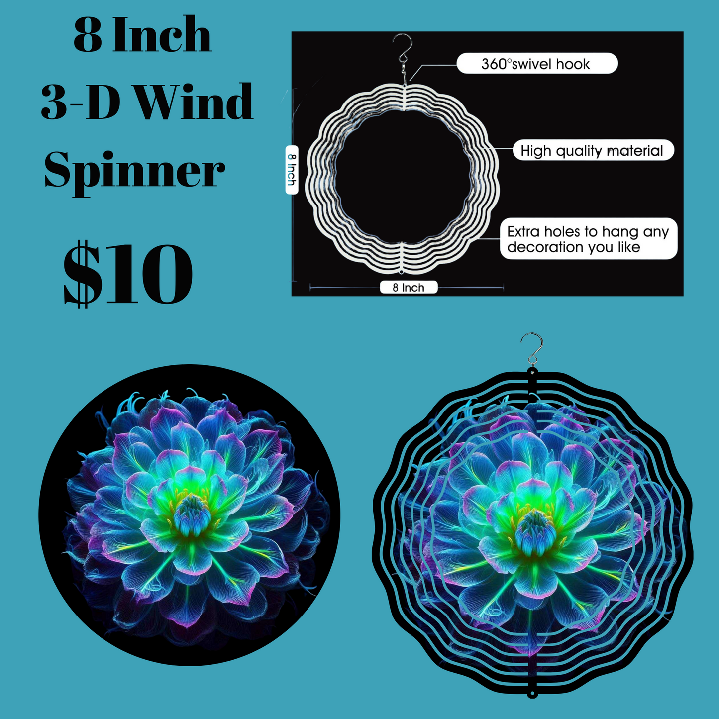 8 Inch 3-D Wind Spinner with Vibrant Floral Design