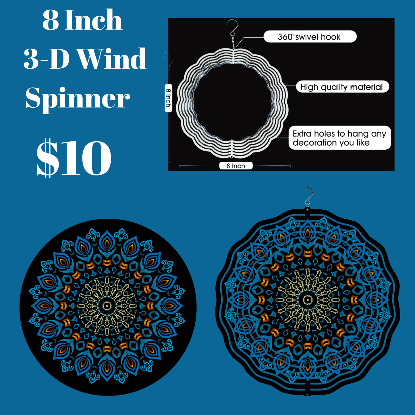 8-Inch 3-D Mandala Wind Spinner