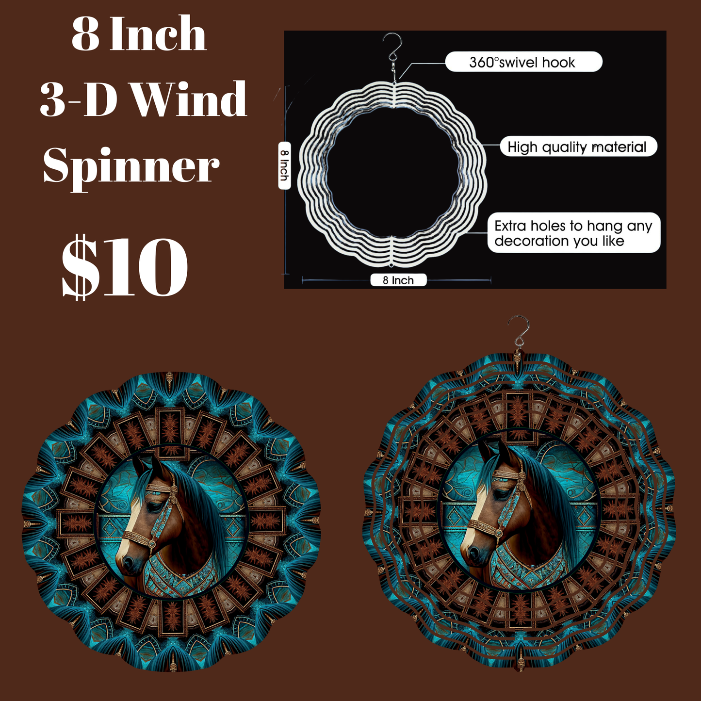 8-Inch 3-D Horse Art Wind Spinner