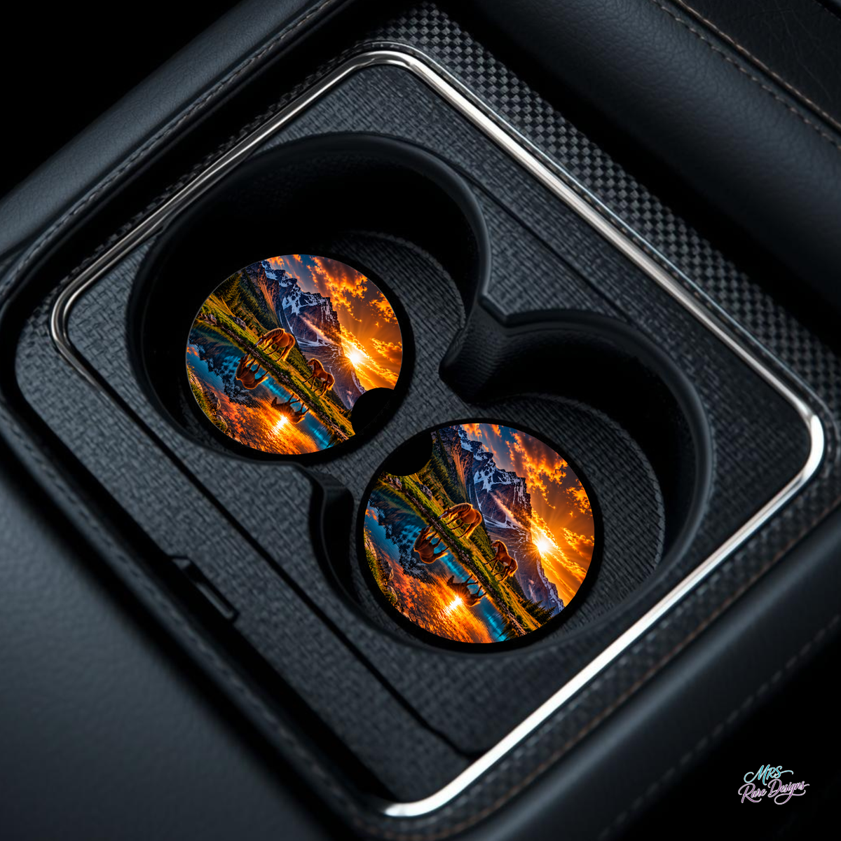 Golden Trails Horse & Mountain Neoprene Car Coasters – Set of 2