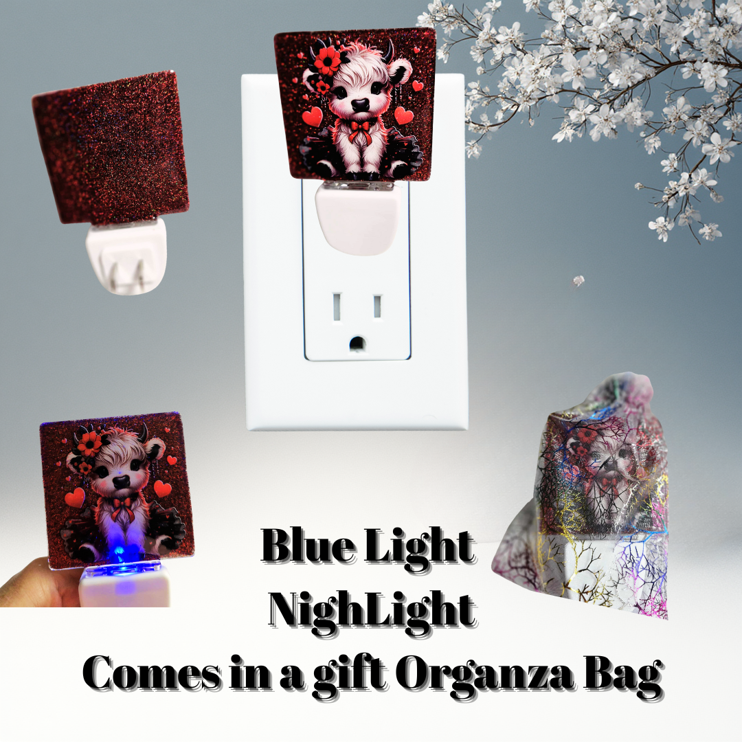 Valentine Highland Calf Blue-Glow Night Light + Gift Organza Bag