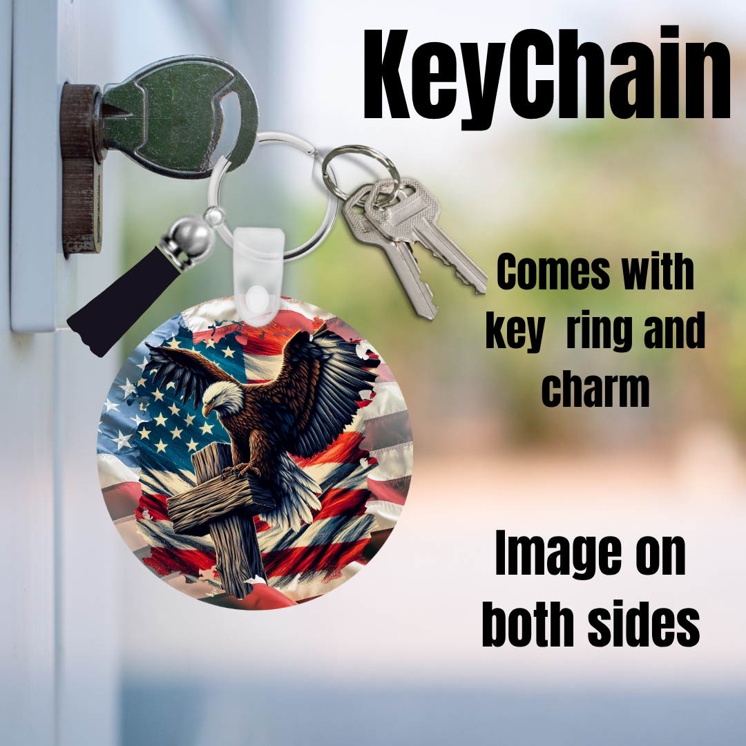 Patriotic Eagle Double-Sided Keychain with Charm