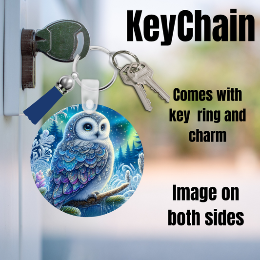 Enchanted Aurora Owl Double-Sided Keychain with Charm