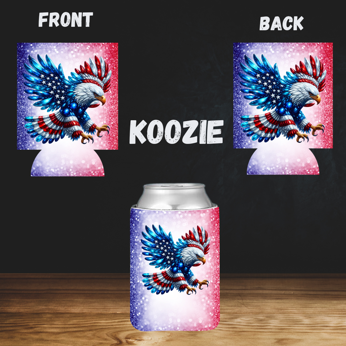 🦅American Eagle “Firework Fade” Koozie