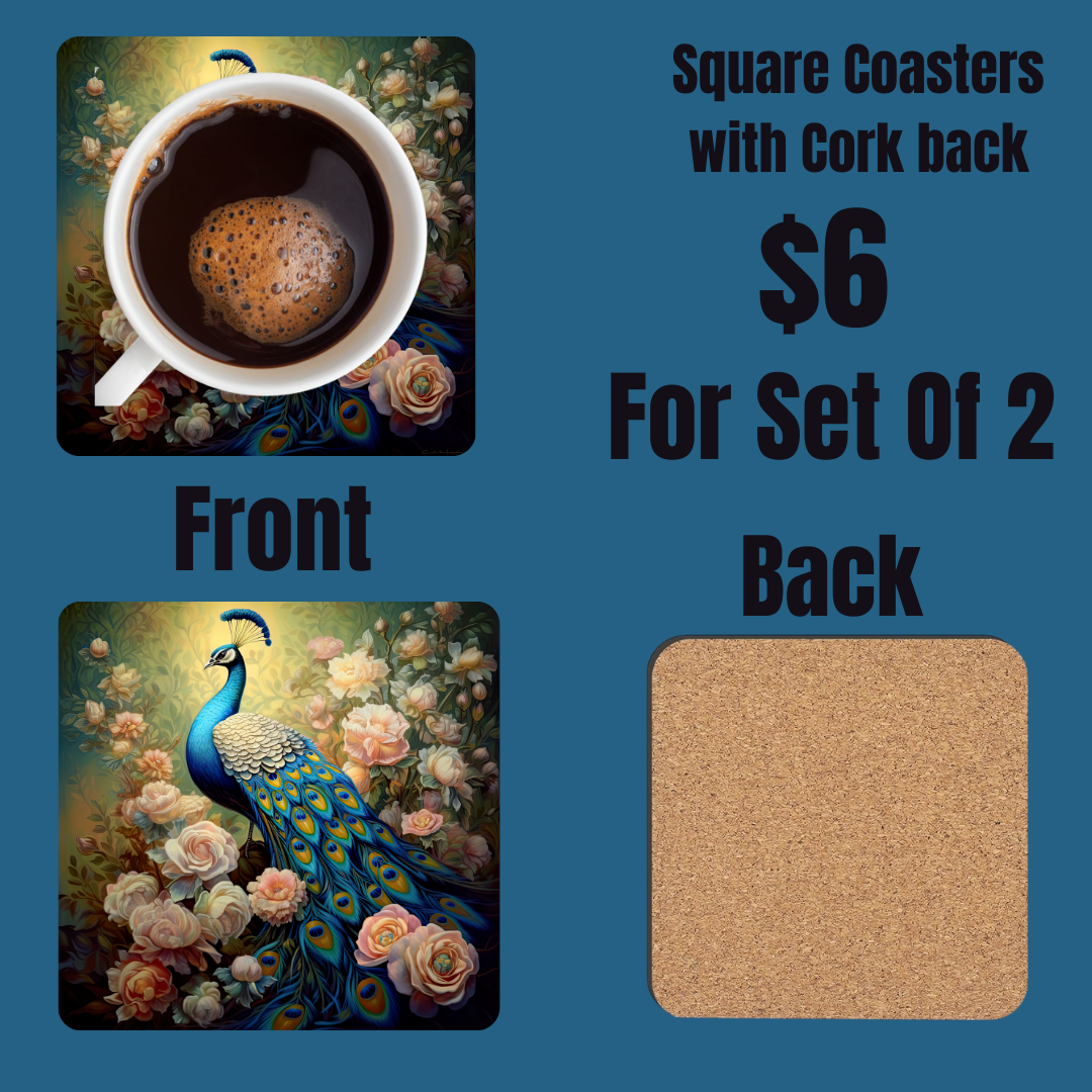 Enchanted Peacock Garden Coasters