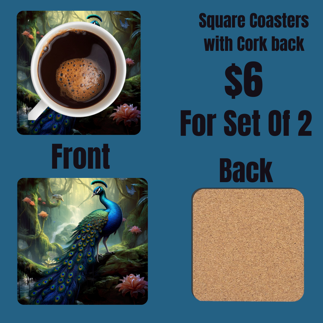 Enchanted Peacock Garden Coasters