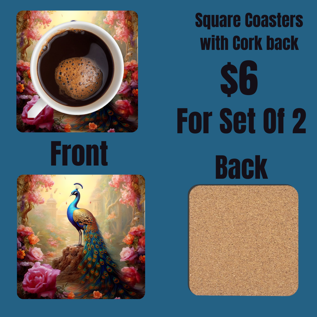 Enchanted Peacock Garden Coasters