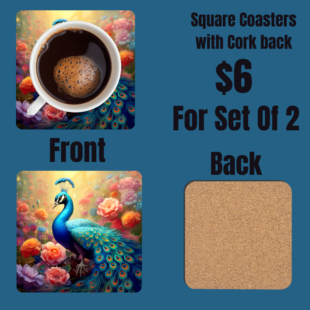 Enchanted Peacock Garden Coasters