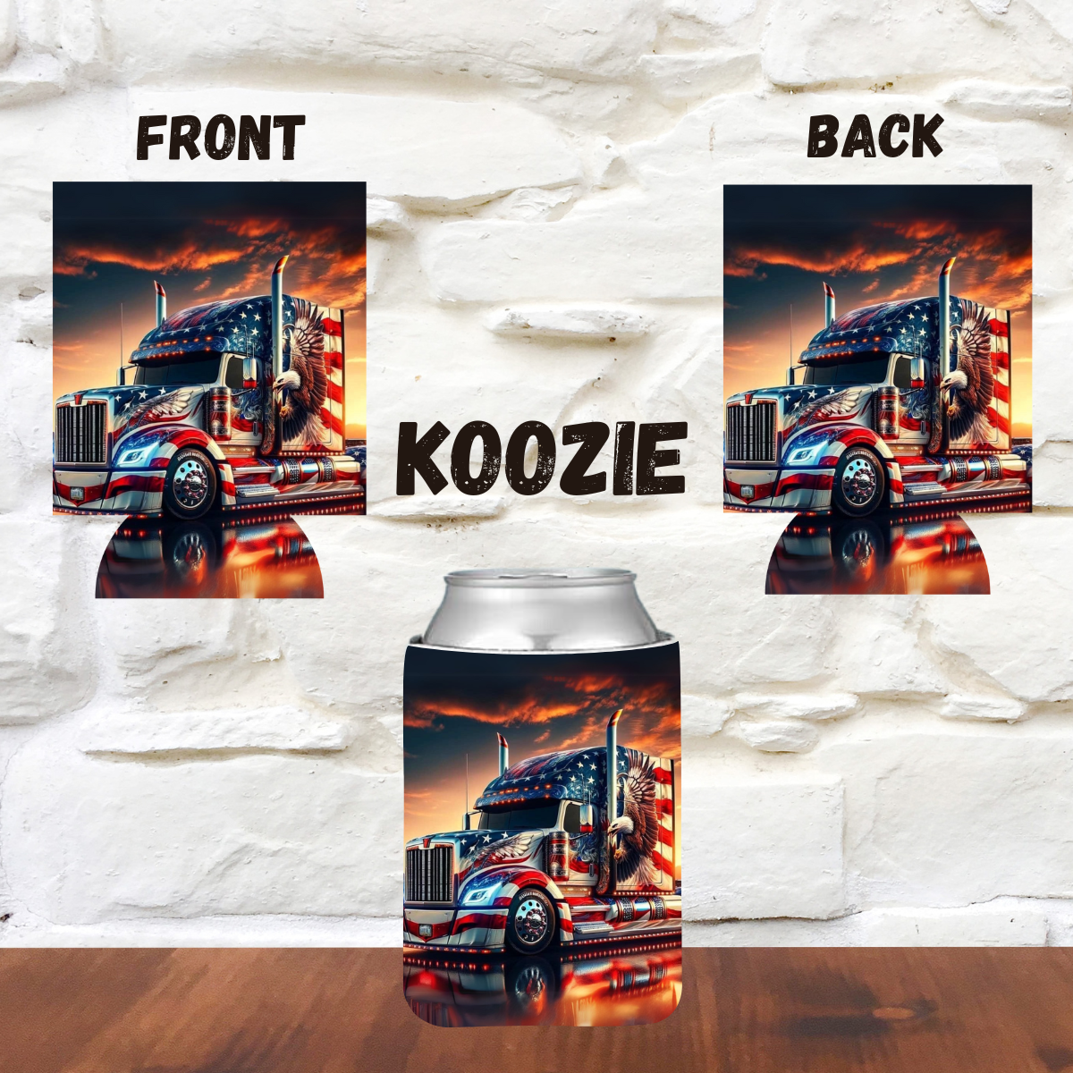 Patriotic Trucker Koozie | Front & Back Design | Insulated Can Cooler