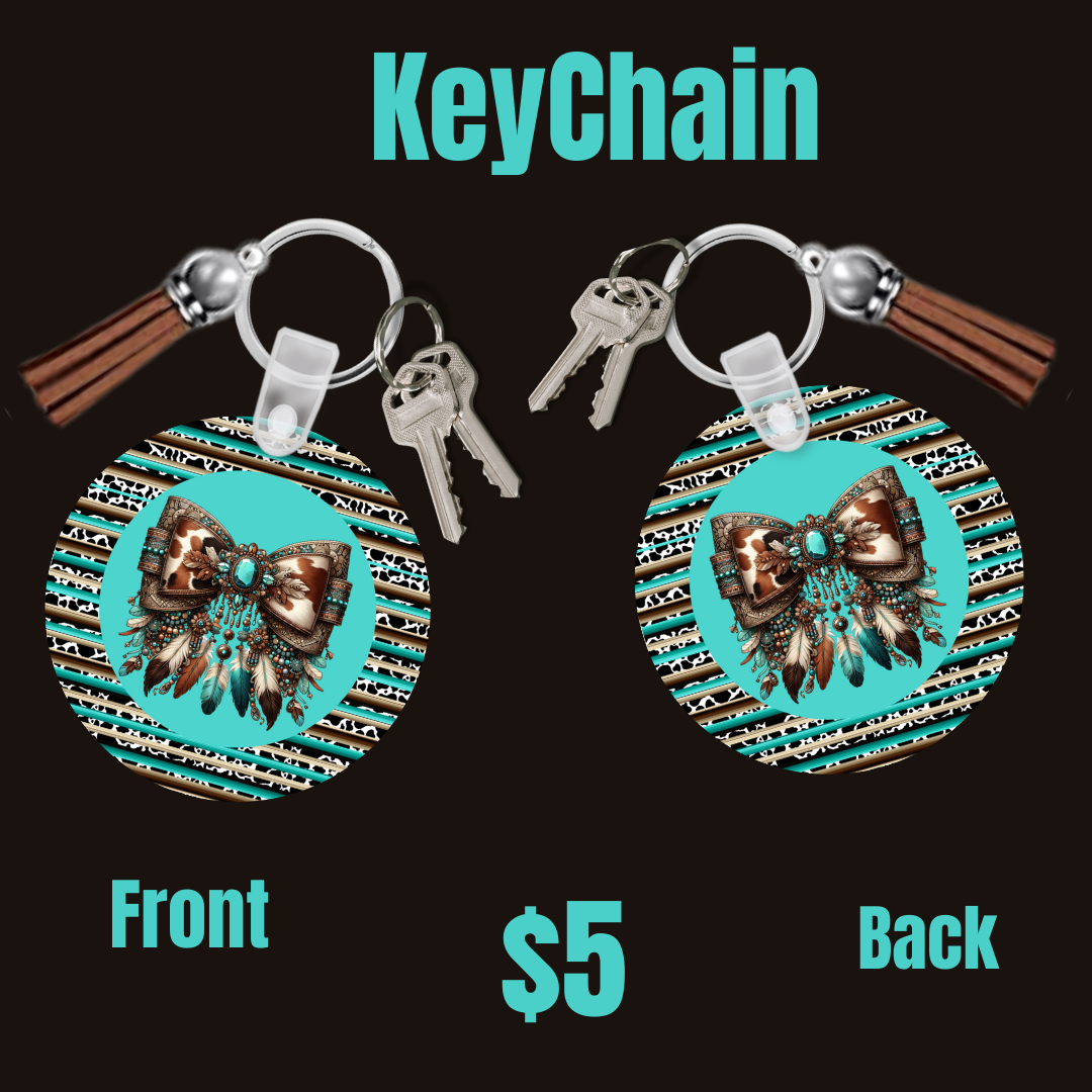 Turquoise Tribal Feather Keychain Duo