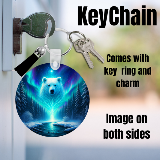 Aurora Guardian Polar Bear — Double-Sided Keychain (with Charm)