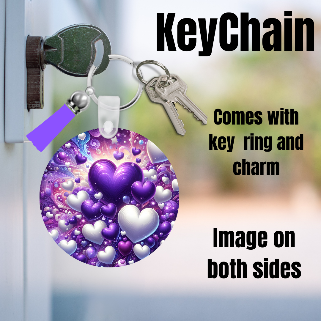 Purple Hearts Love Keychain with Charm – Double-Sided Heart Design