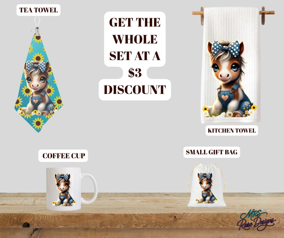 Cute Baby Donkey Gift Set – Coffee Mug, Kitchen Towel, Tea Towel & Gift Bag Bundle (Save $3)