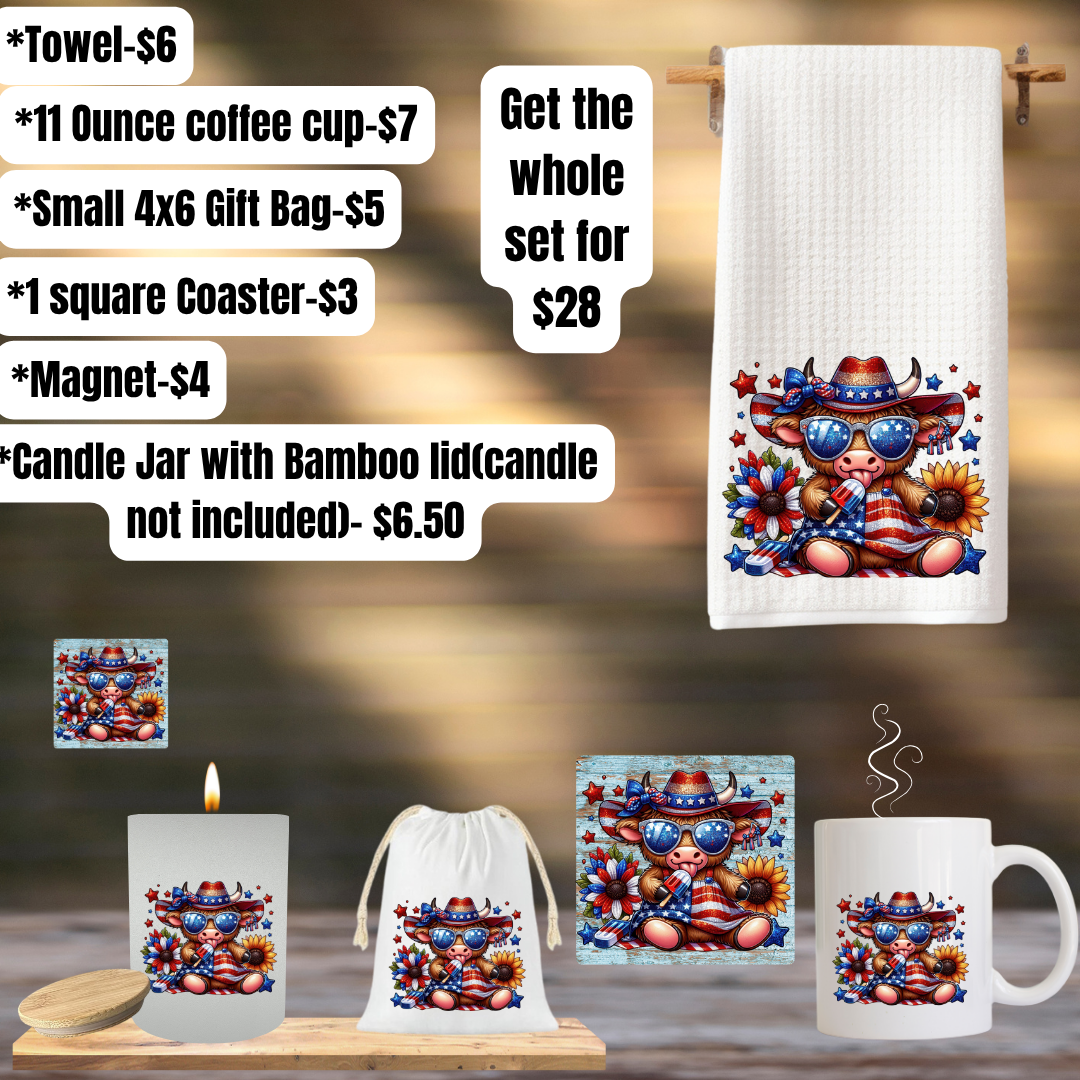 Stars & Stripes Highland Cow Gift Set
