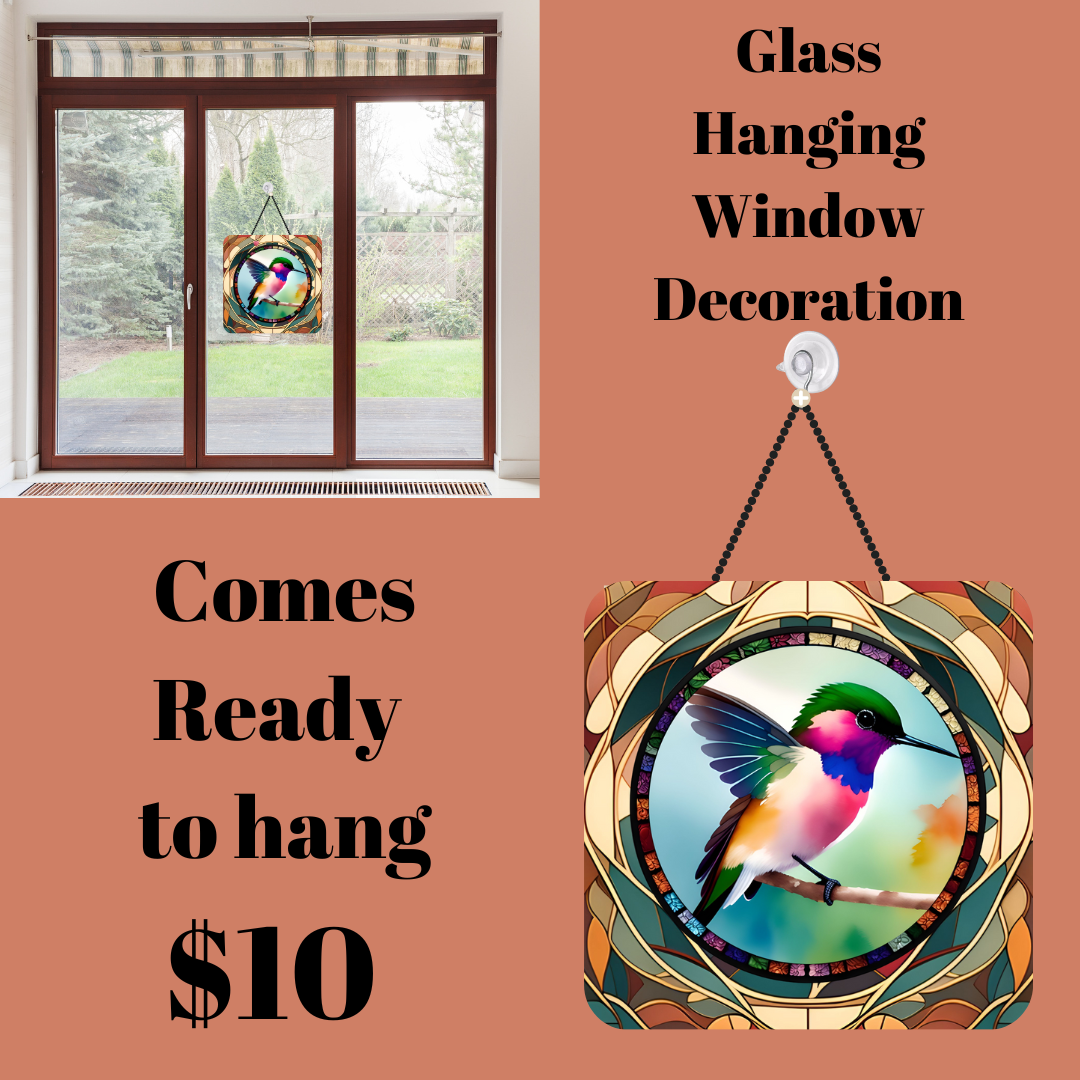 Glass Hanging Window Decoration - Hummingbird Design