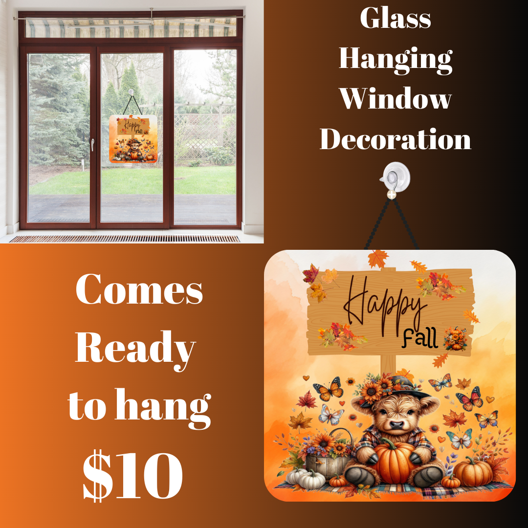 Autumn Highland Welcome Glass Window Decoration