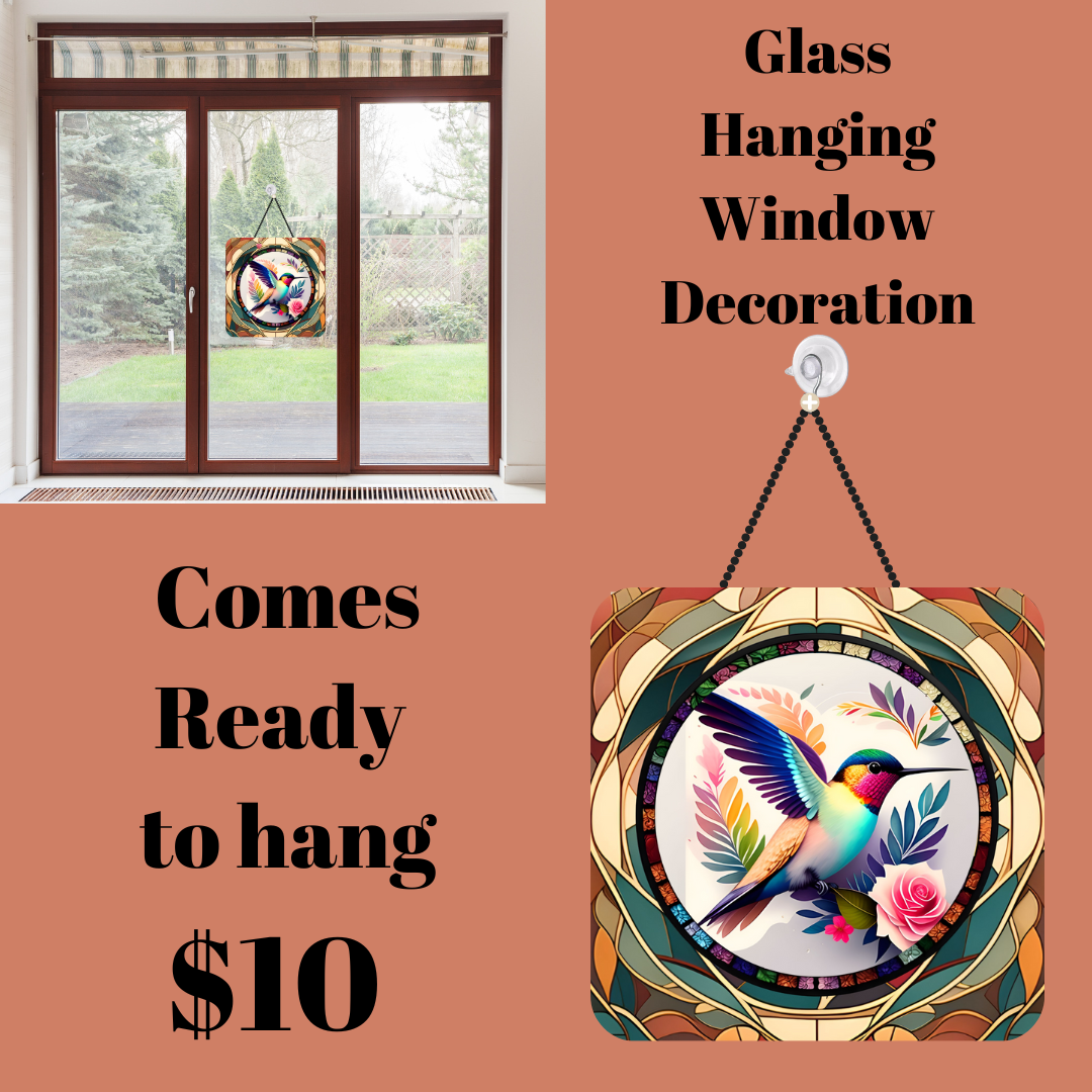 Glass Hanging Window Decoration - Hummingbird Design