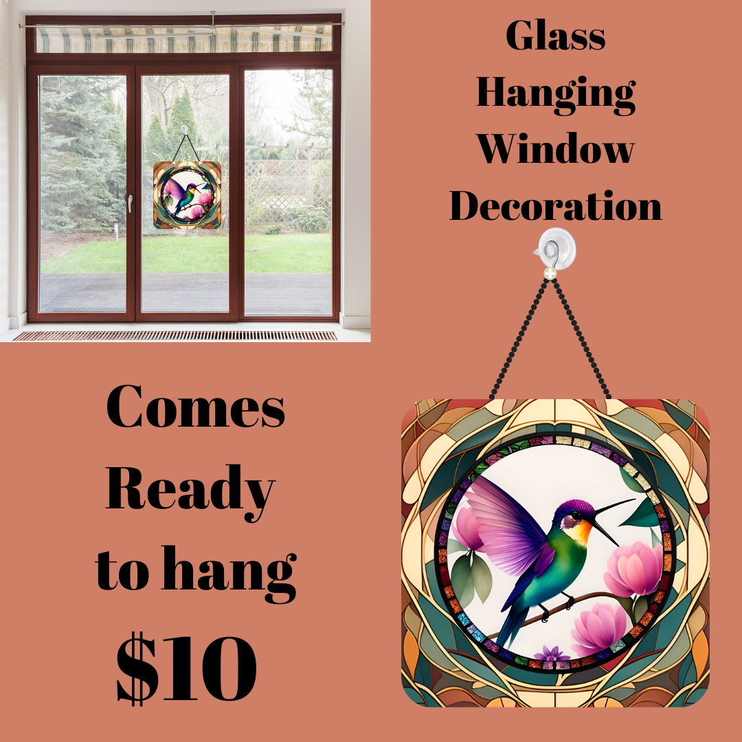 Glass Hanging Window Decoration - Hummingbird Design
