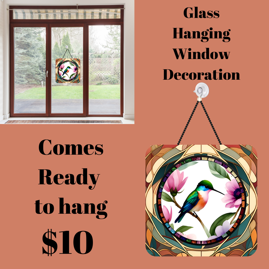 Glass Hanging Window Decoration - Hummingbird Design