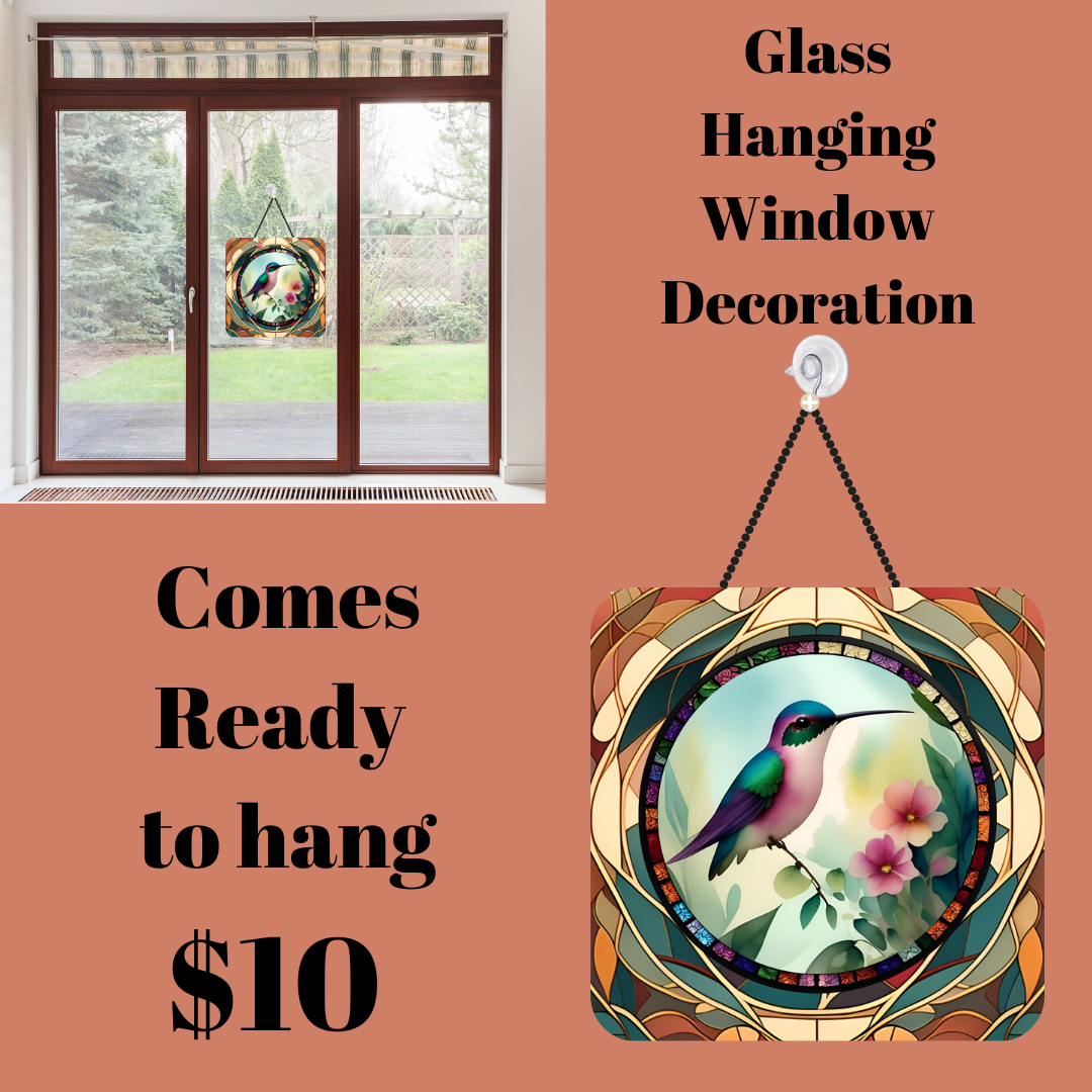 Glass Hanging Window Decoration - Hummingbird Design