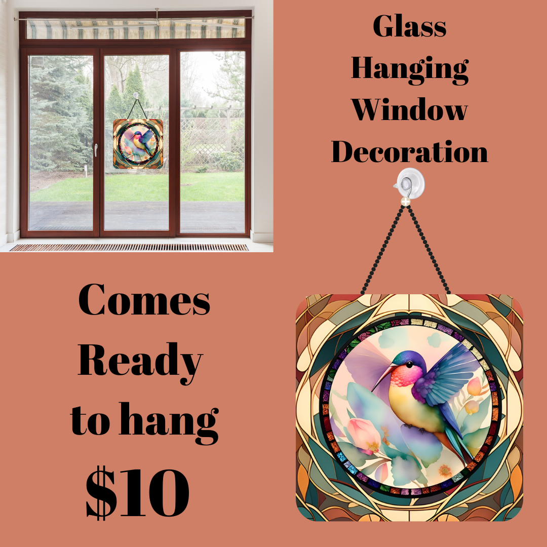 Glass Hanging Window Decoration - Hummingbird Design