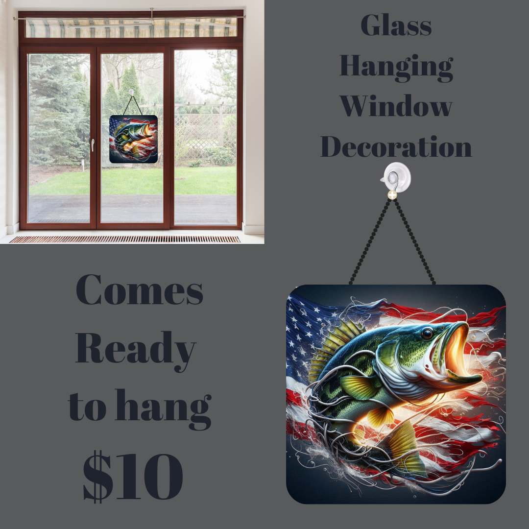 Patriotic Bass Fish Glass Hanging Window Decoration