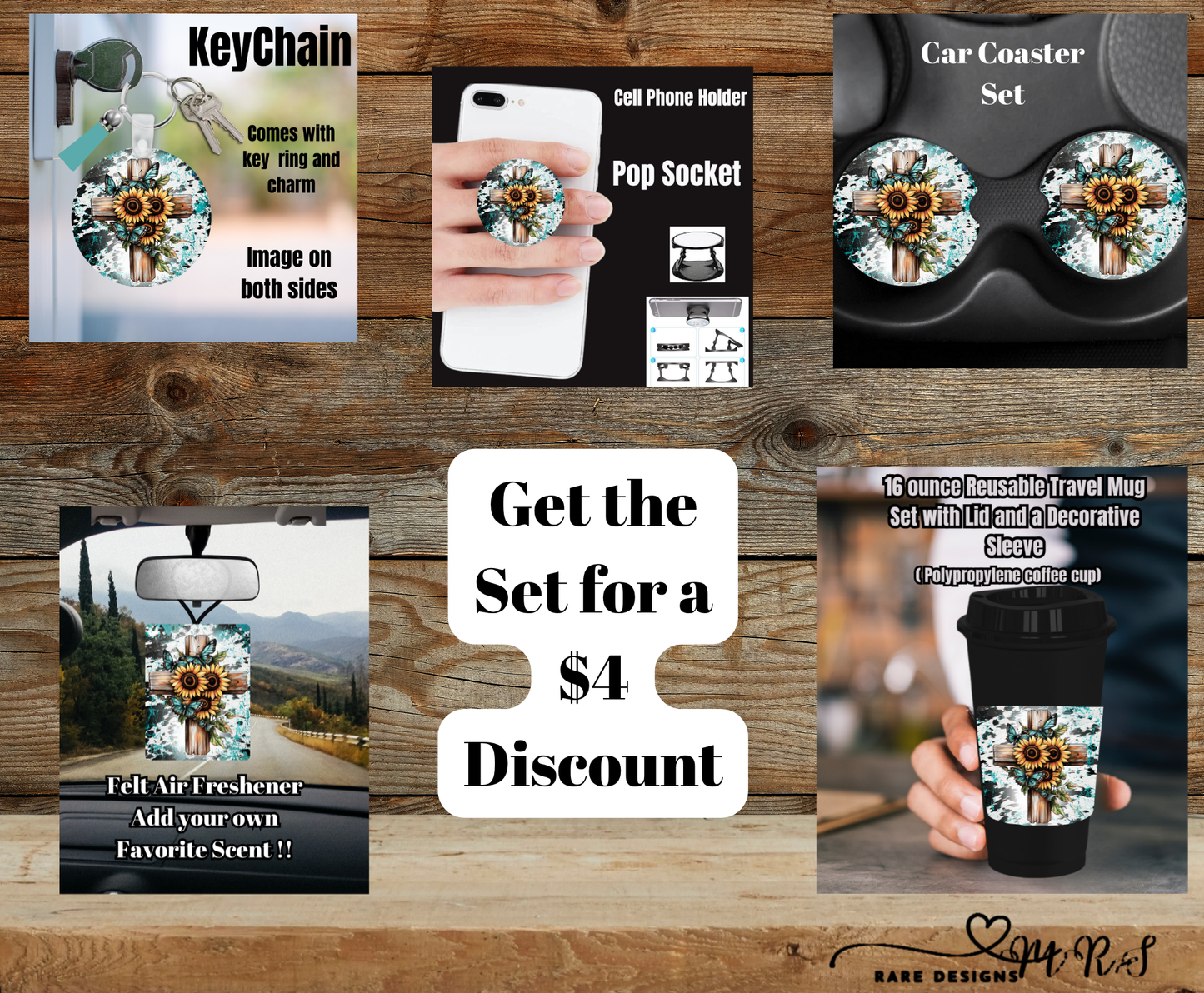 Turquoise Cross Cowhide Splash Travel Set — 16oz Reusable Mug + Car Coasters + Keychain + Pop Socket + Air Freshener (Save $4)