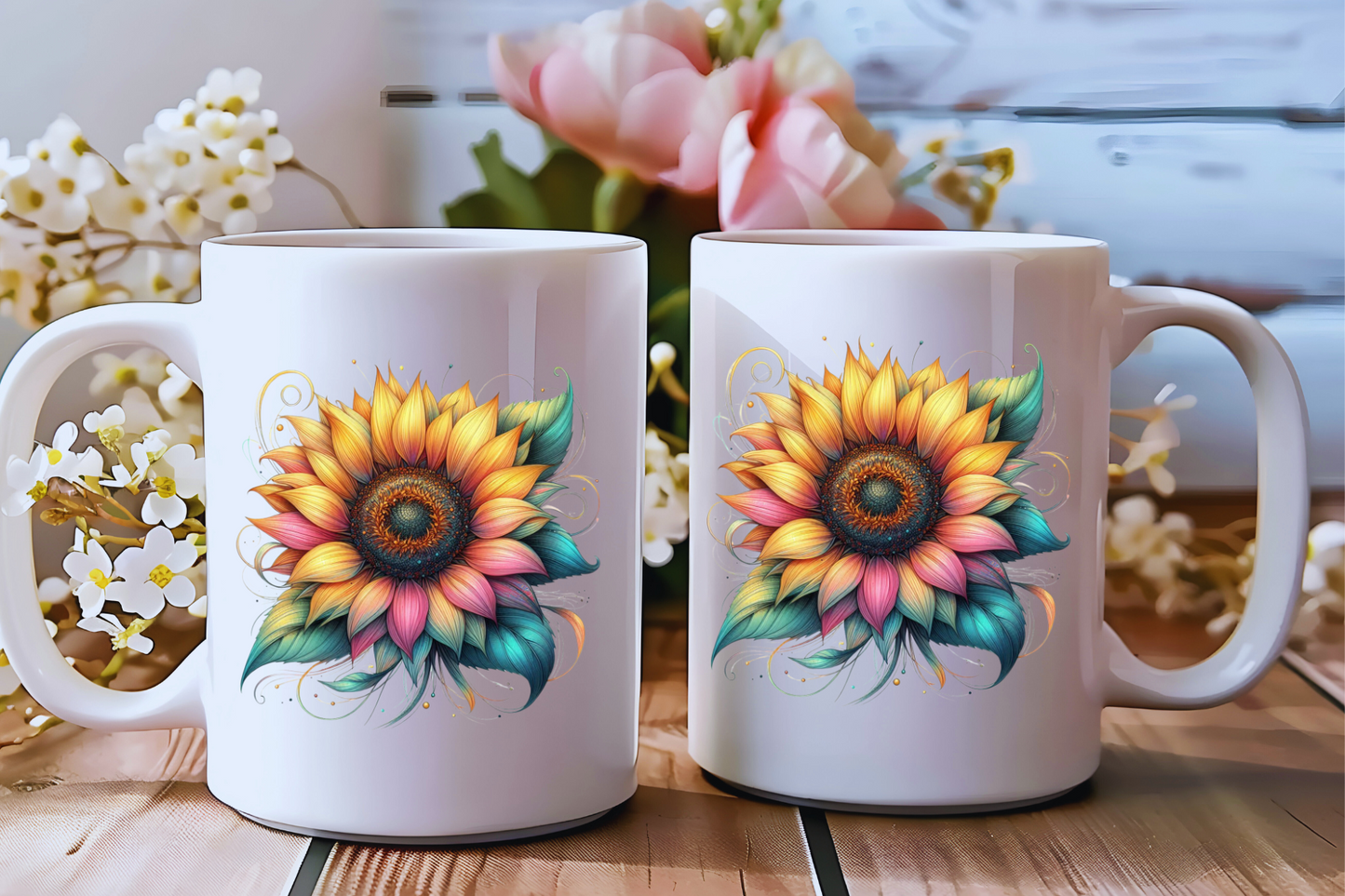BloomBurst Sunflower Mug Set โ Colorful Floral Delight