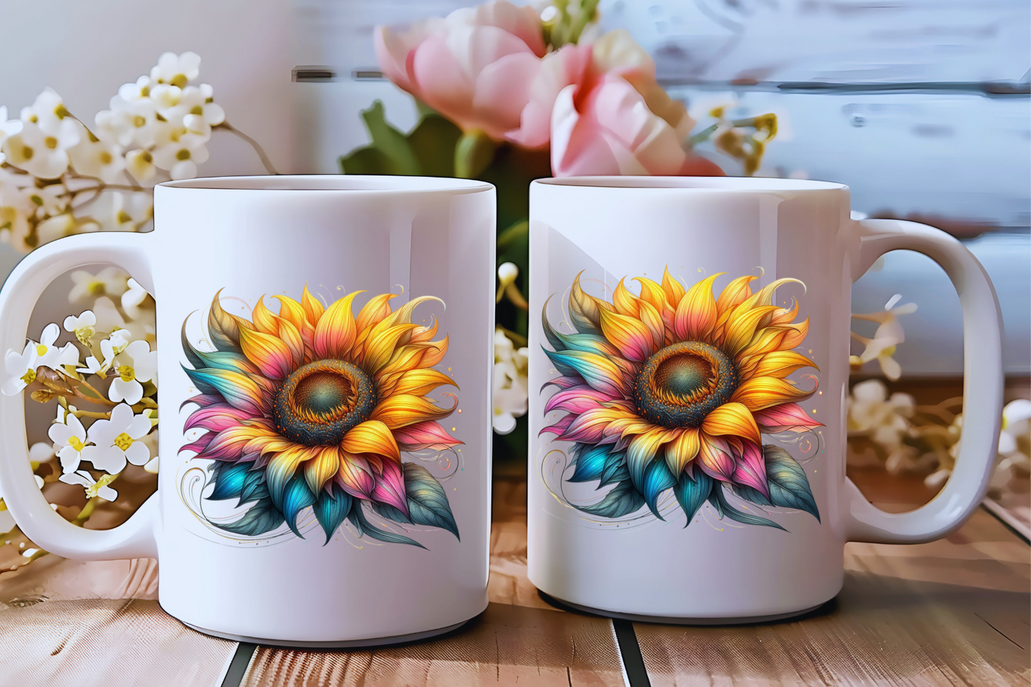 BloomBurst Sunflower Mug Set โ Colorful Floral Delight