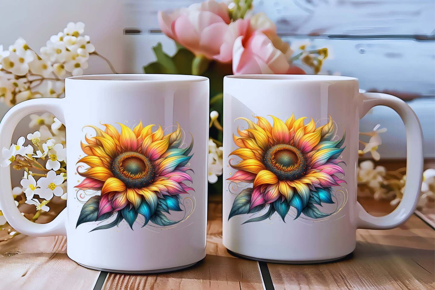 BloomBurst Sunflower Mug Set โ Colorful Floral Delight