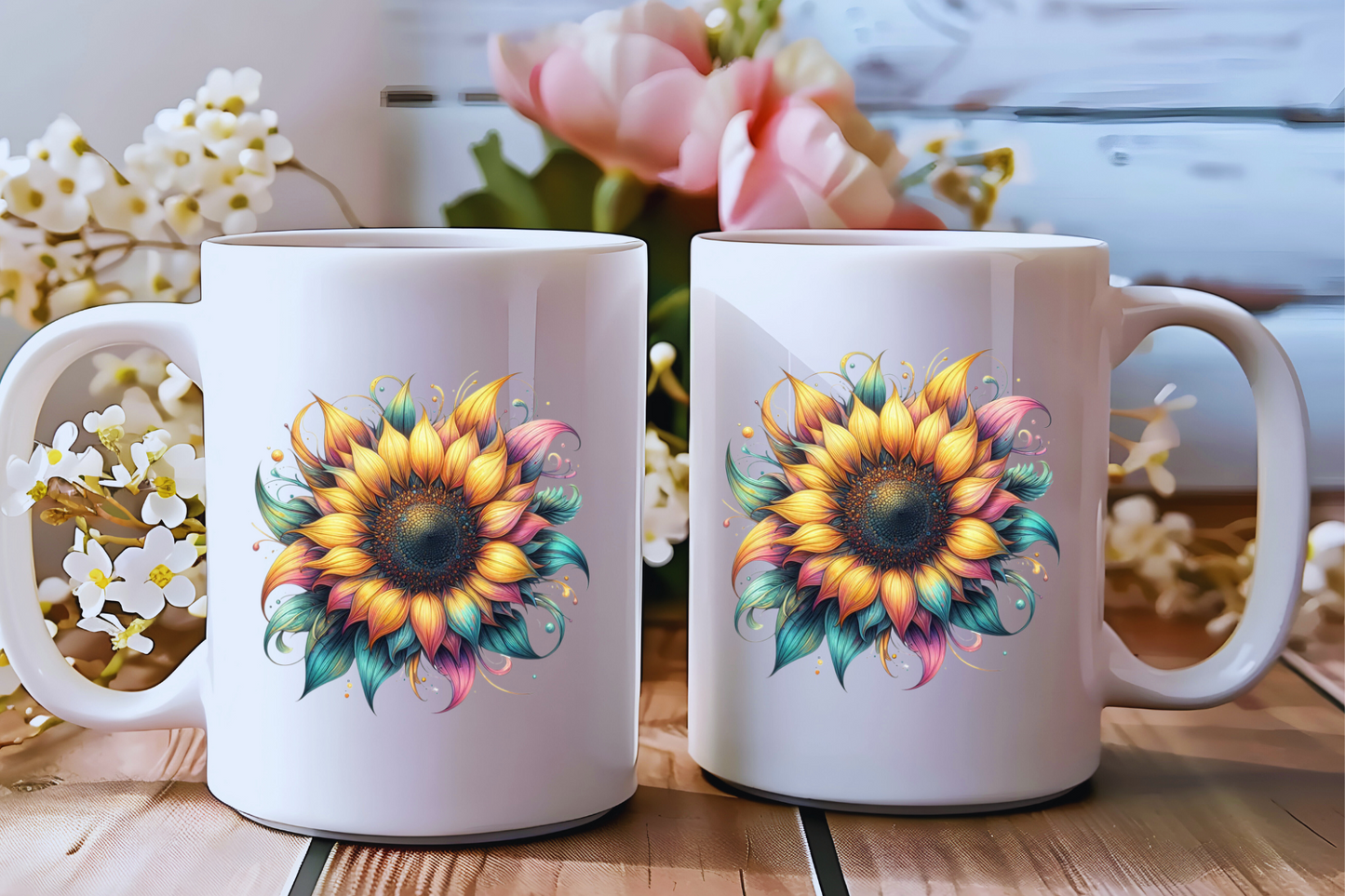 BloomBurst Sunflower Mug Set โ Colorful Floral Delight