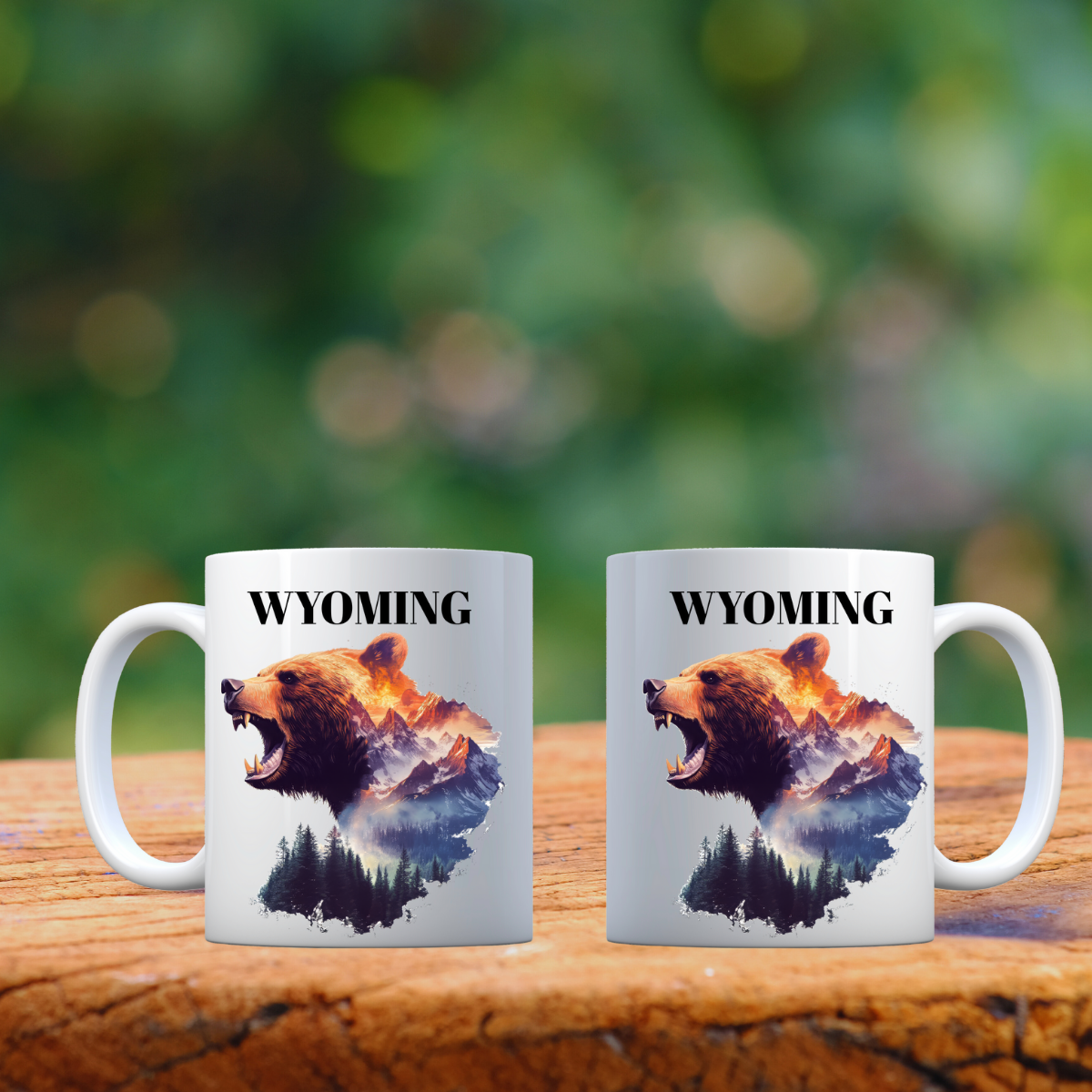 Wild Wyoming Grizzly Mug Set – Mountain Majesty Collection