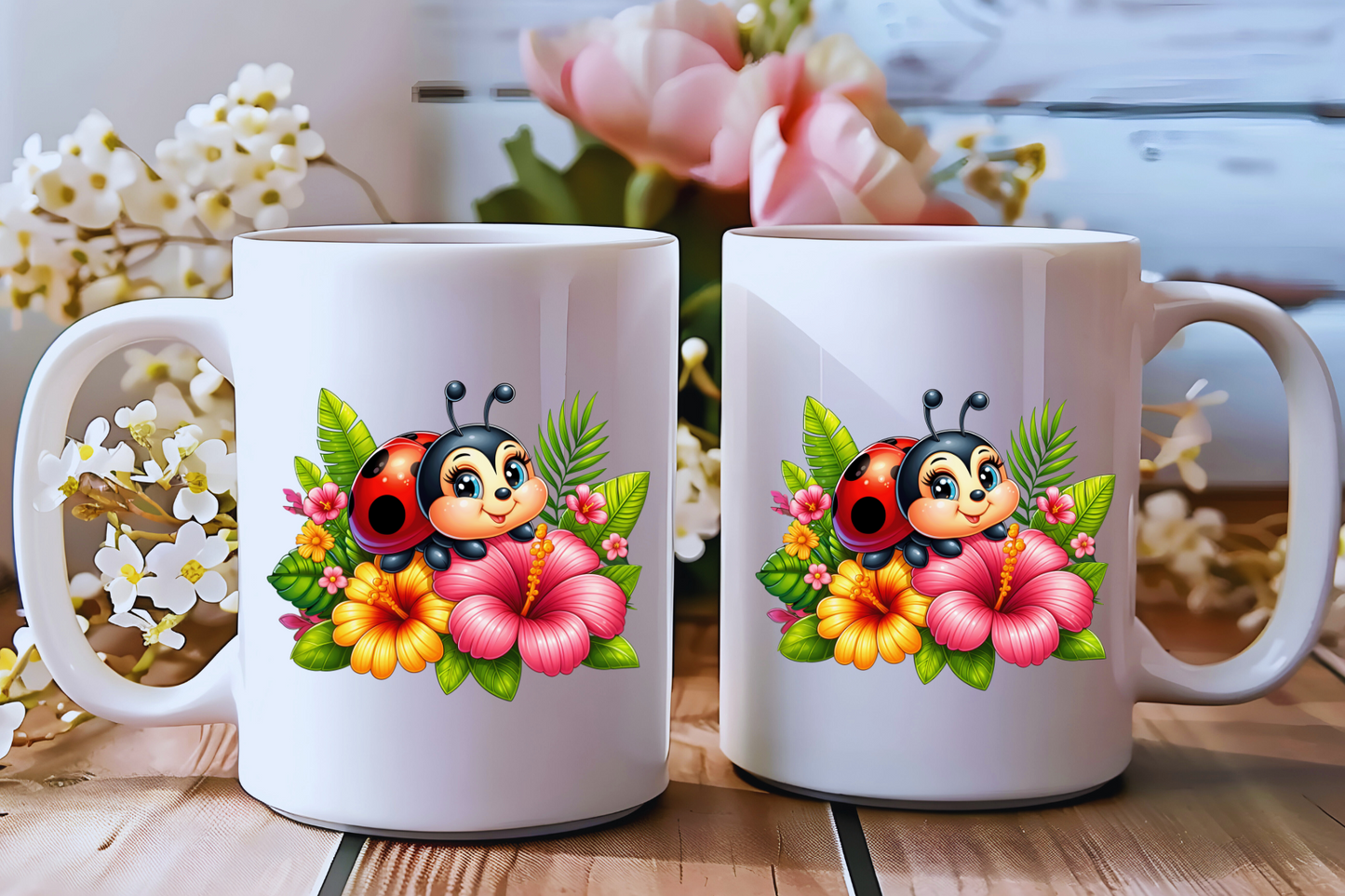 πΈ Ladybug Bloom Ceramic Mug Collection β Double-Sided Delight