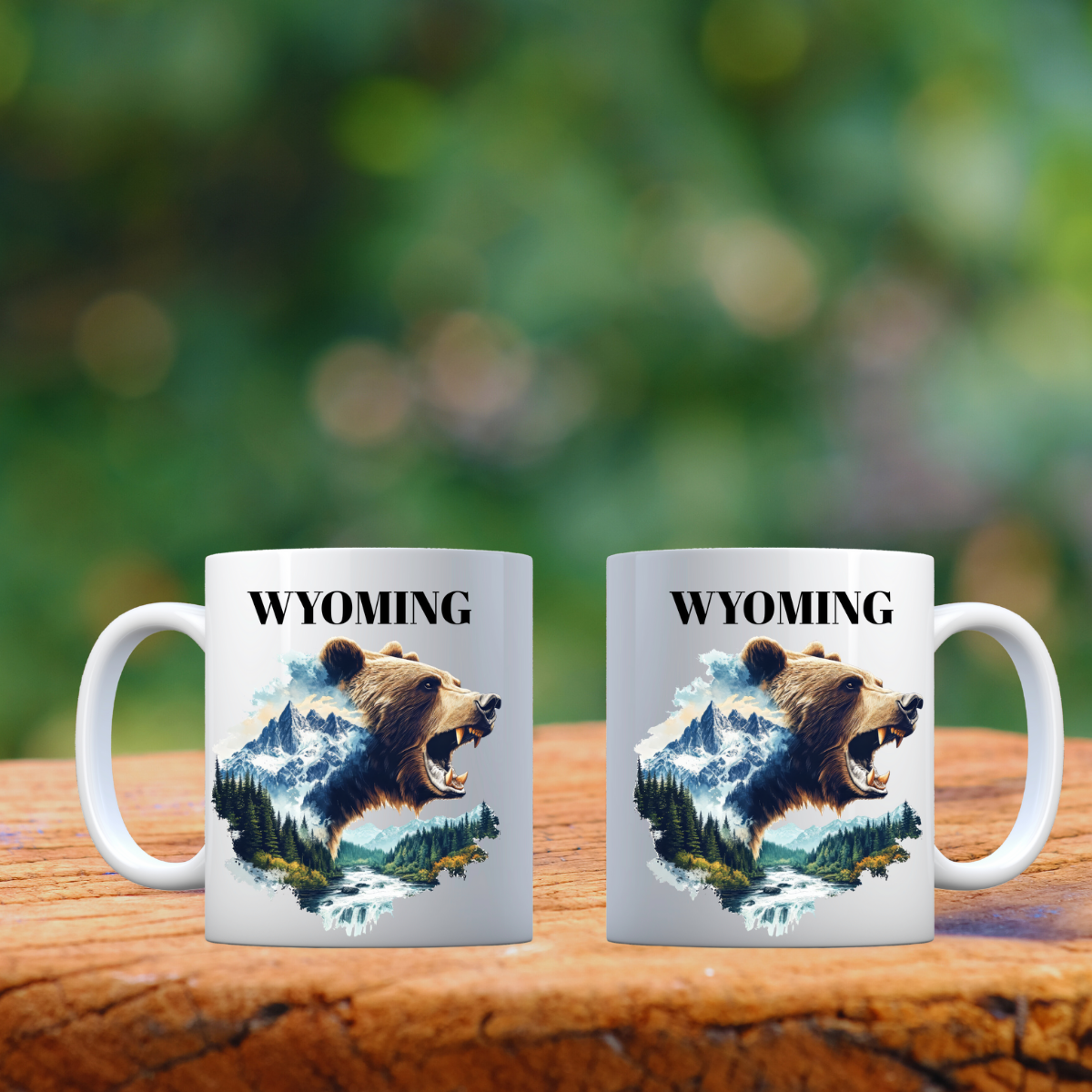 Wild Wyoming Grizzly Mug Set – Mountain Majesty Collection