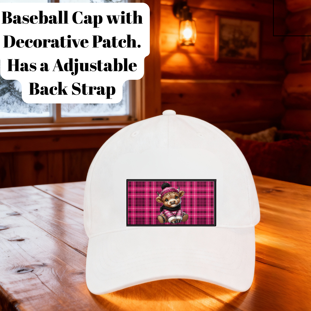 Highland Cow Plaid Patch Baseball Cap – Cozy Country Style Adjustable Hat