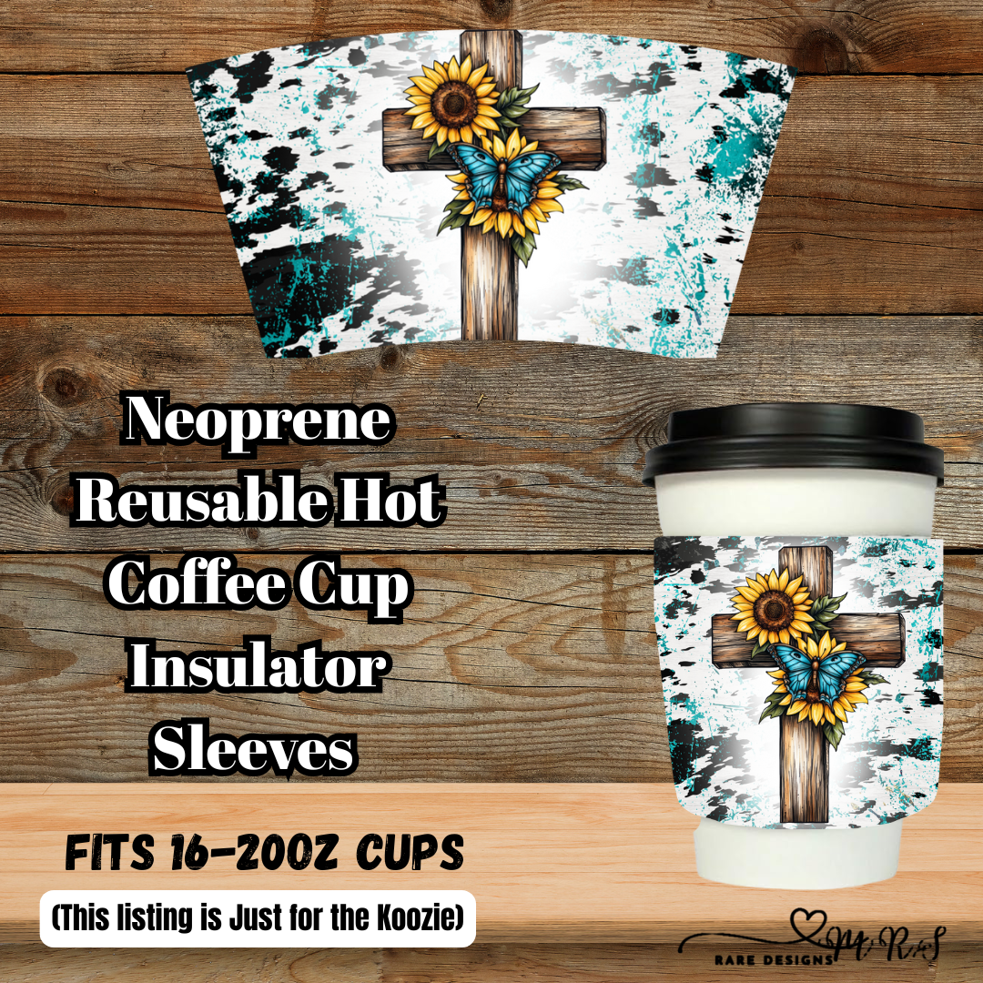 Cross & Sunflower Coffee Sleeve Collection – Neoprene Reusable 16–20oz (Sleeve Only)