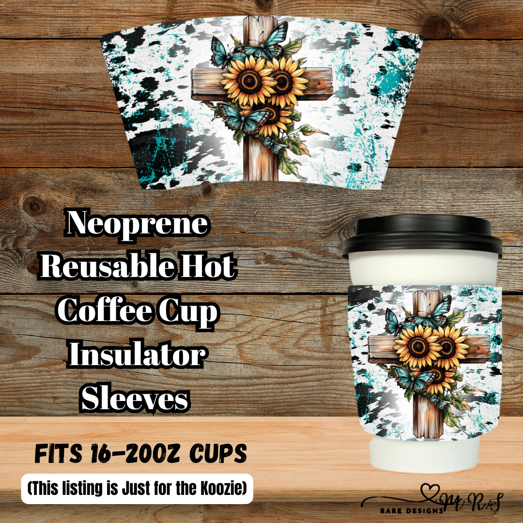 Cross & Sunflower Coffee Sleeve Collection – Neoprene Reusable 16–20oz (Sleeve Only)