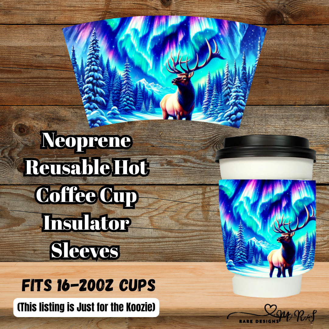 Northern Lights Elk Neoprene Coffee Koozie Sleeve (16–20oz)