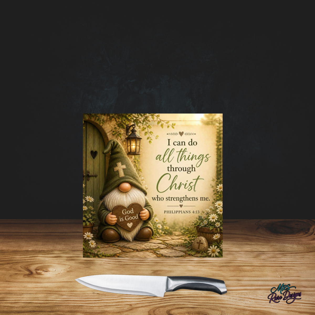 Faithful Friend" 9" Glass Cutting Board — Gnome & Scripture Kitchen Décor