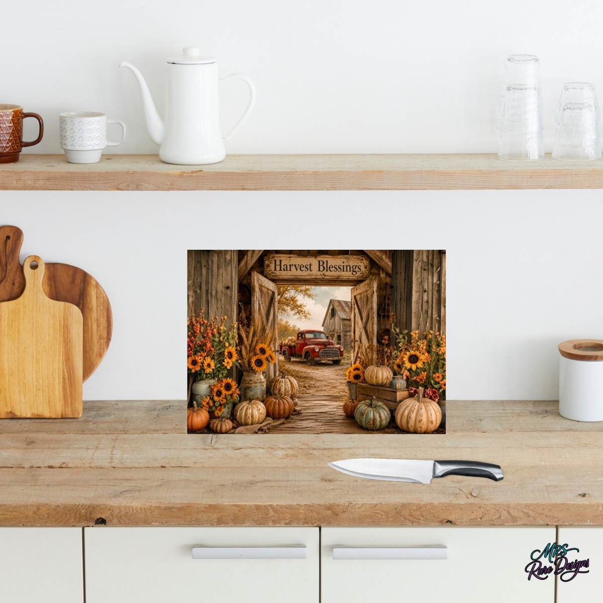 The 'Harvest Blessings' Vintage Barn Glass Cutting Board