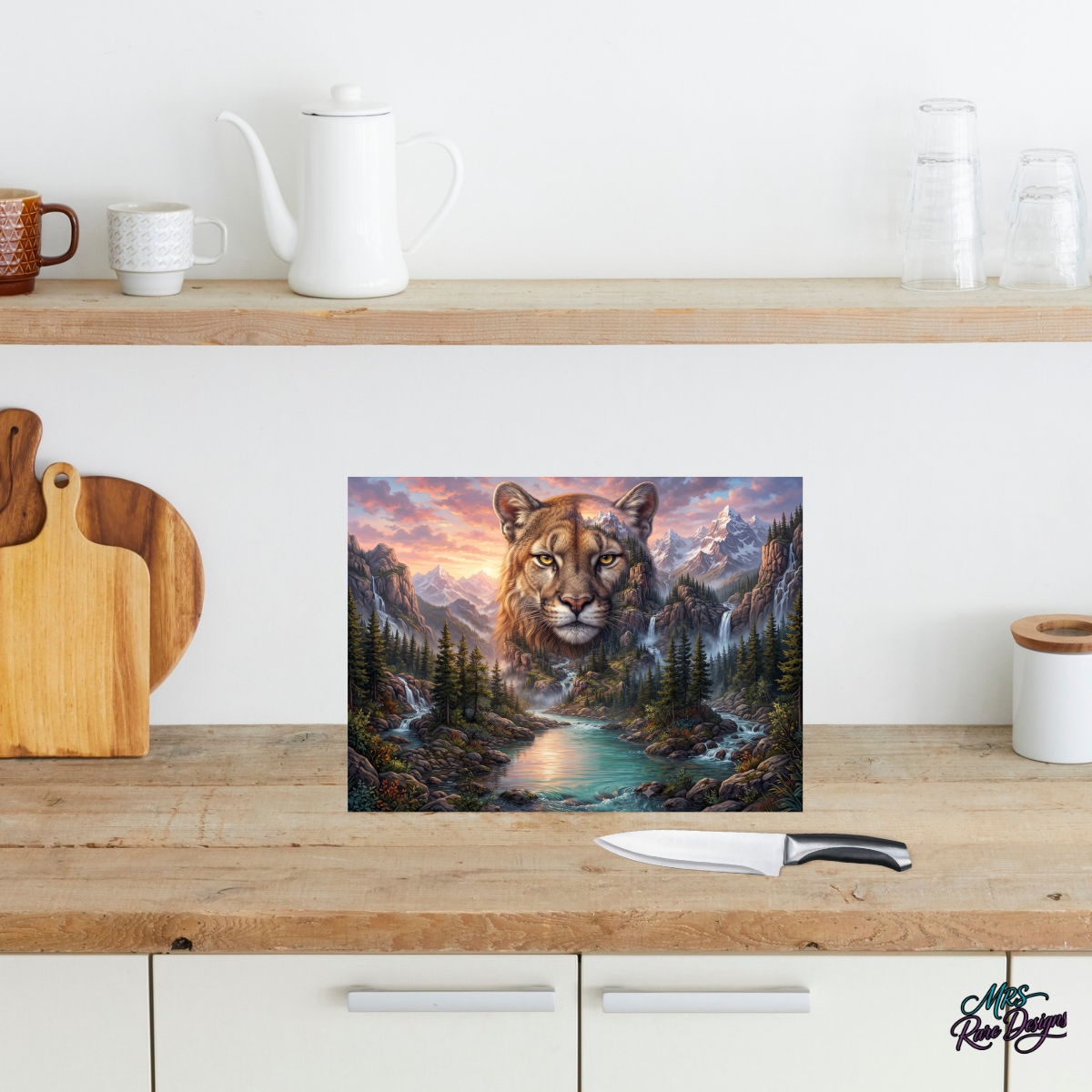 "Embrace the Journey" Mountain Lion Glass Cutting Board