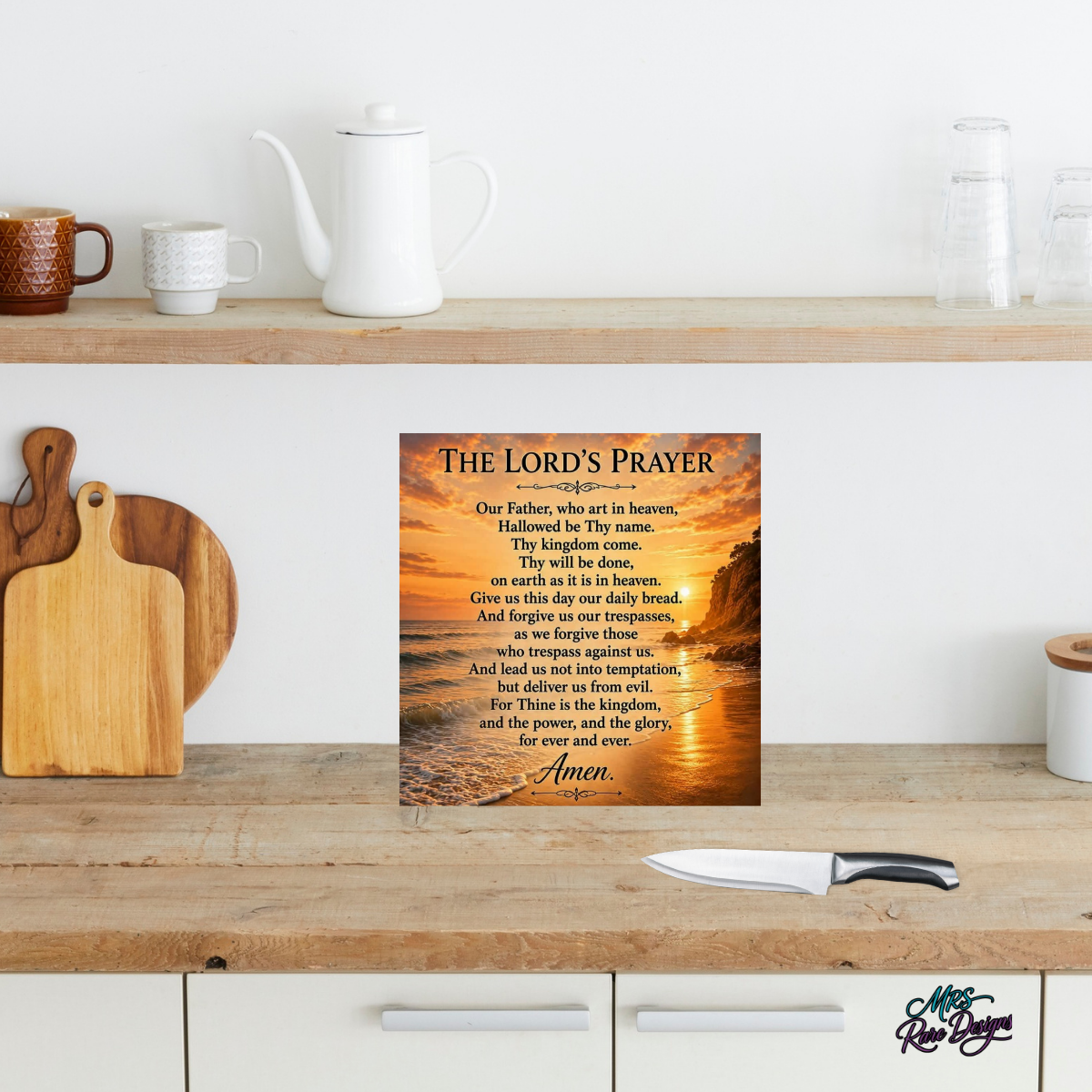 The "Daily Bread" Sunset Lord's Prayer Square Glass Cutting Board (9")
