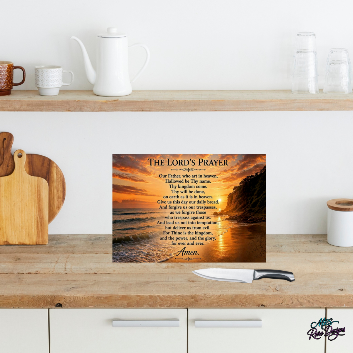 The "Daily Bread" Sunset Lord's Prayer Glass Cutting Board (11" x 7.87")