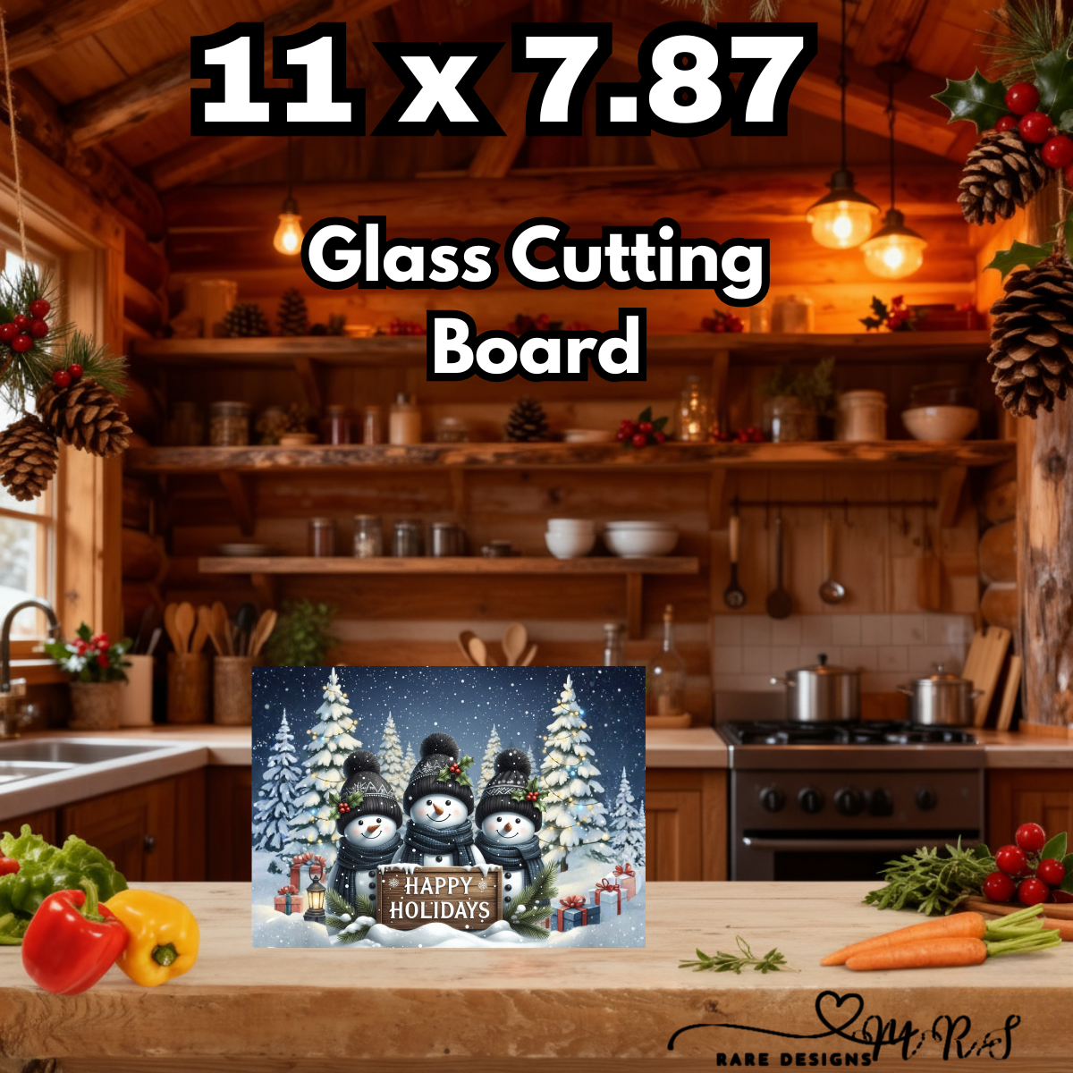 Winter Snowman Wonderland 11 x 7.87" Glass Cutting Board Collection